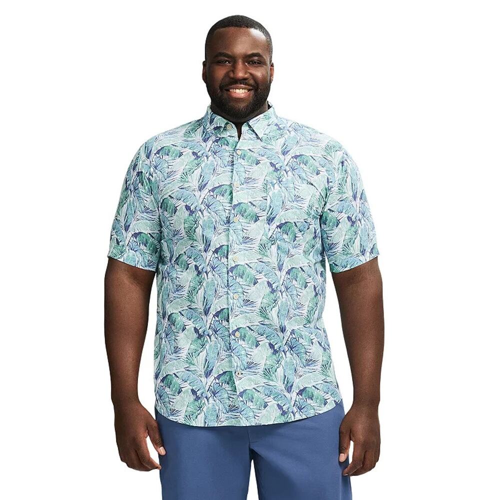 NWT IZOD Dockside Tropical Leaf Shirt LT Big Tall Green Cotton